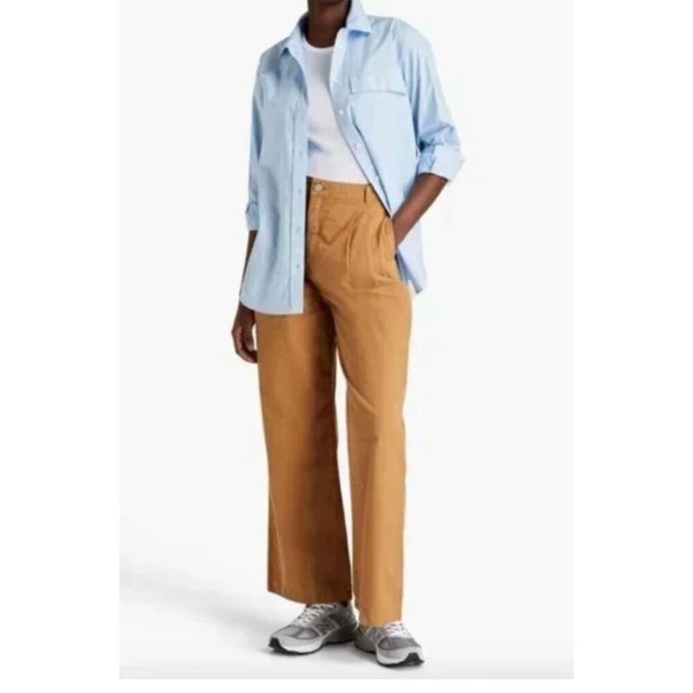 Frame Pleated Cotton Twill High Rise Pant